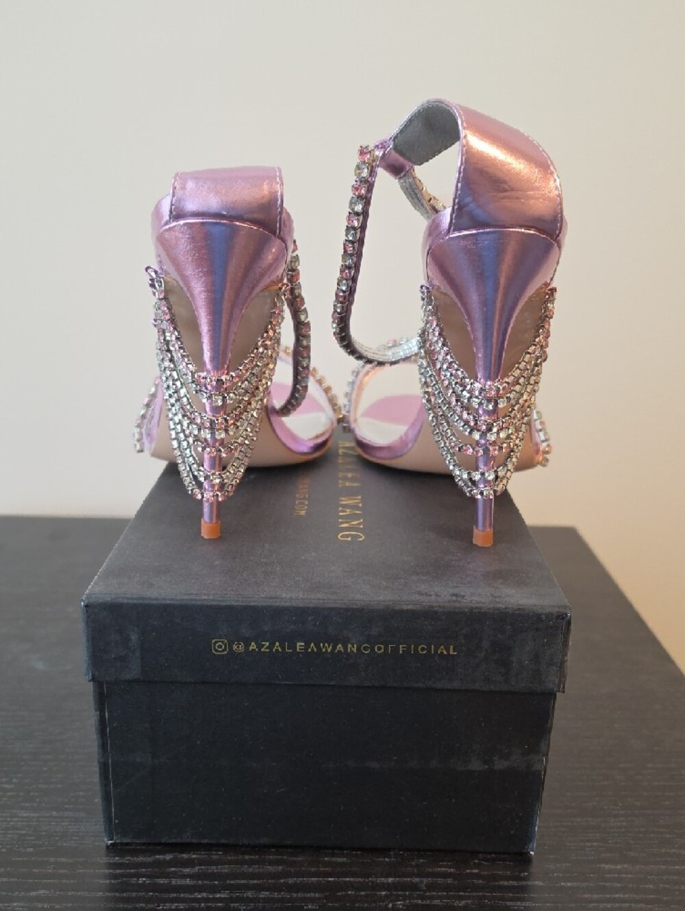 Azalea Wang Jasime Pink Rhinestone Ankle-Strap Heels - Picture 3 of 9